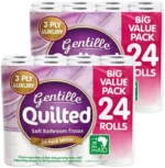 Gentille Quilted Bathroom Tissue Rolls | Luxury 3-Ply Toilet Paper Soft, Strong & Sustainable | (48rolls)